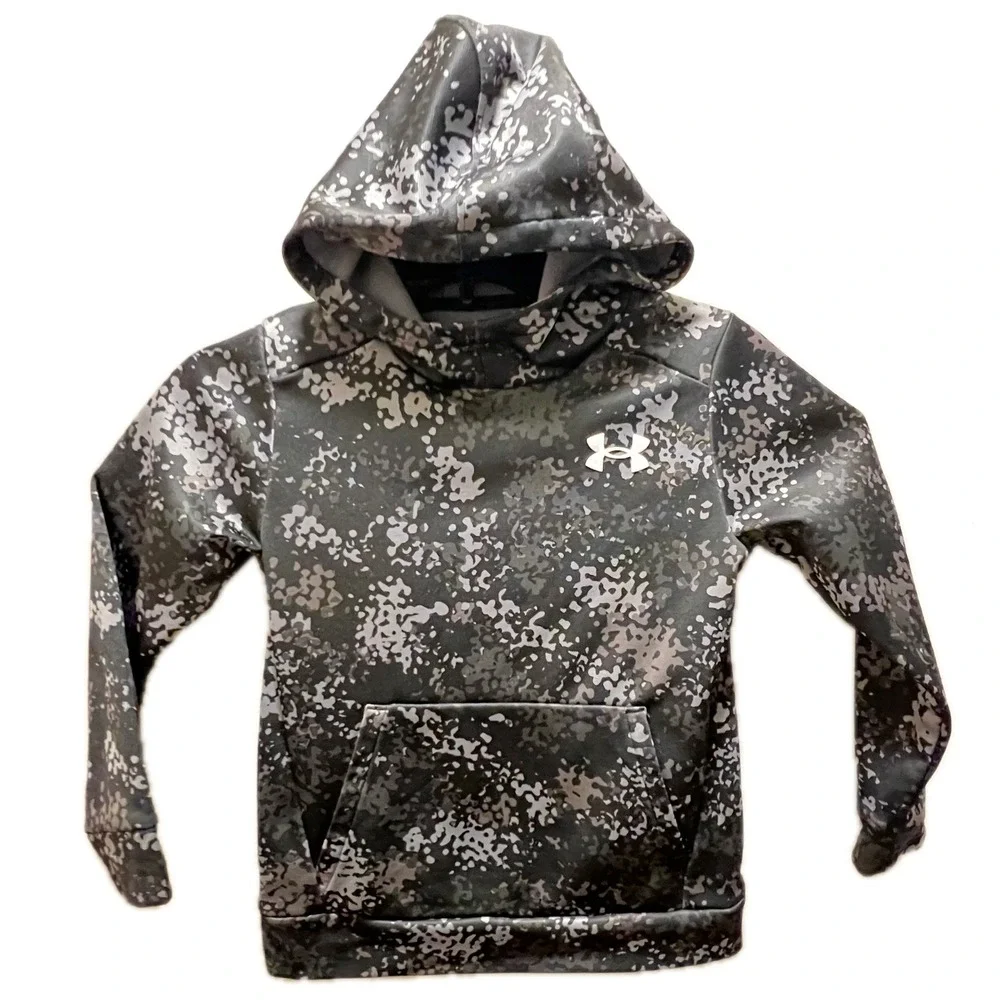 Kids Under Armour Small Grey Hoodie Digital Camo Polyester Pullover Logo